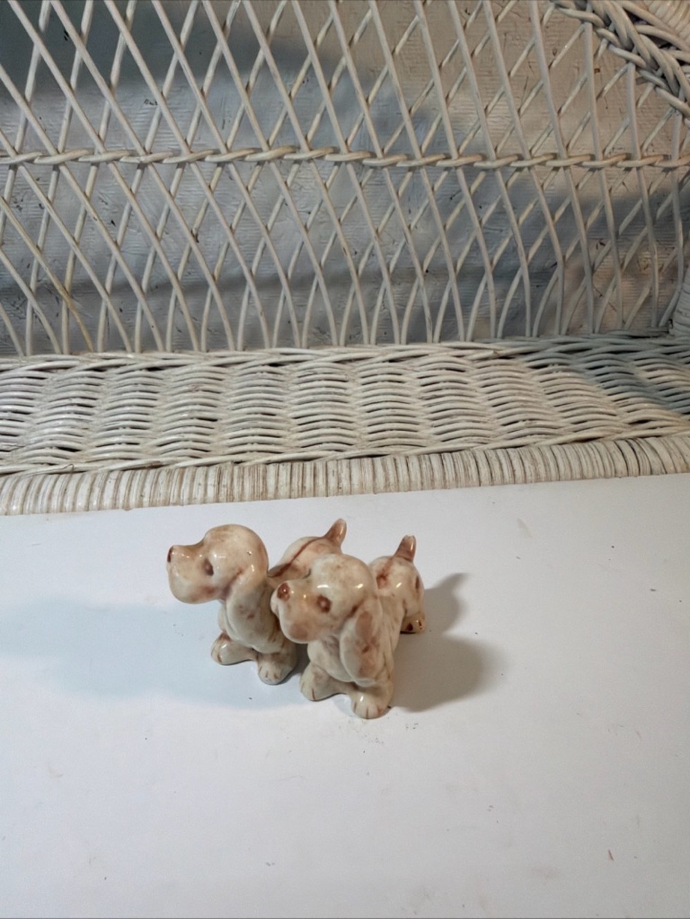 Vintage Mini Dog Figurines Set Ceramic Puppy Salt Pepper Small Collectibles